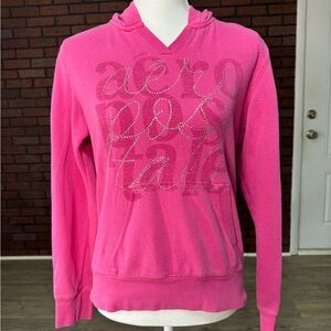 Aeropostale‎ Womens M Pink Glitter Logo Hoodie Cotton Blend